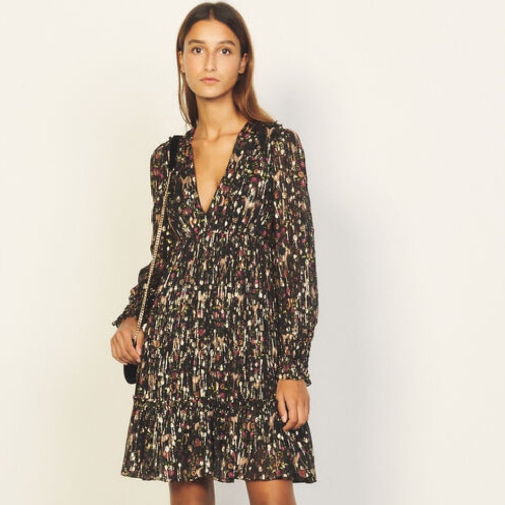 Sandro Lurex Chiffon Dress-  Size 38 (Medium)- NWOT Mended cut in back!